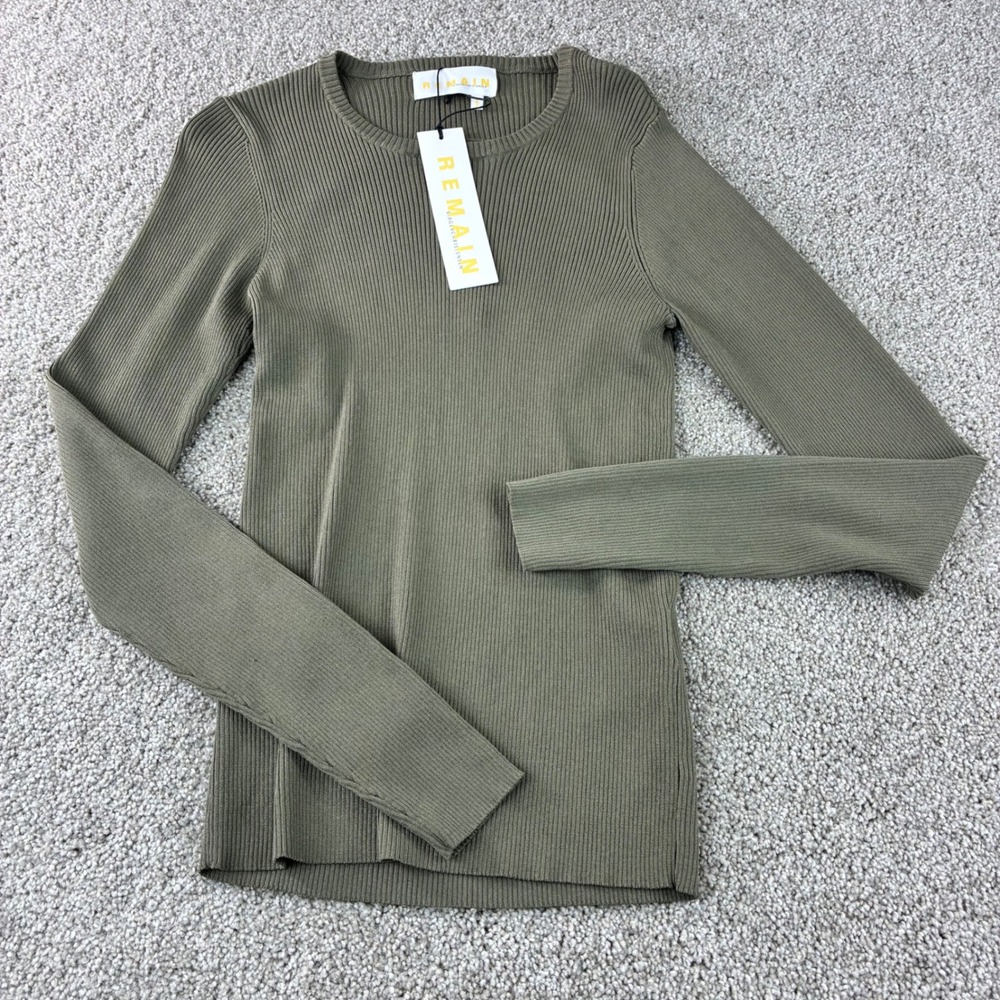 REMAIN Birger Christensen Long Sleeve Ribbed‎ Open Back Top Military Olive-6 New